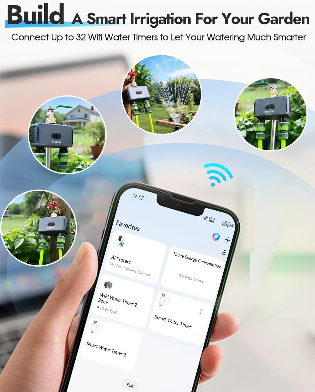 WiFi Water Timer Brass Inlet, 2.4GHz Smart Sprinkler Timers, 1 Zone Hose Timer with WiFi Hub, Voice/App Control with Alexa & Google Assistant, Auto/Manual Watering, Rain Delay, for Garden, Yard, Lawn