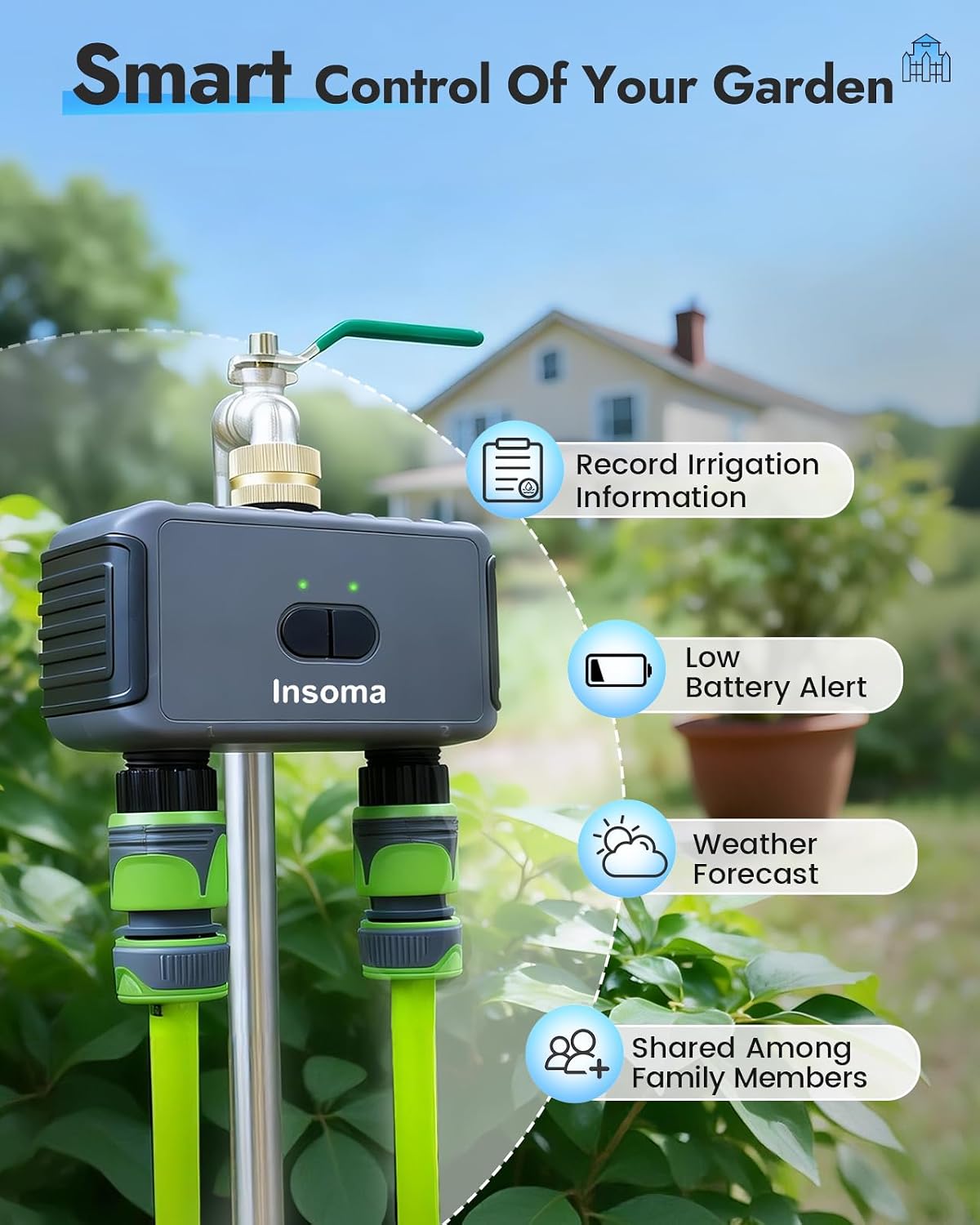 WiFi Water Timer Brass Inlet, 2.4GHz Smart Sprinkler Timers, 1 Zone Hose Timer with WiFi Hub, Voice/App Control with Alexa & Google Assistant, Auto/Manual Watering, Rain Delay, for Garden, Yard, Lawn
