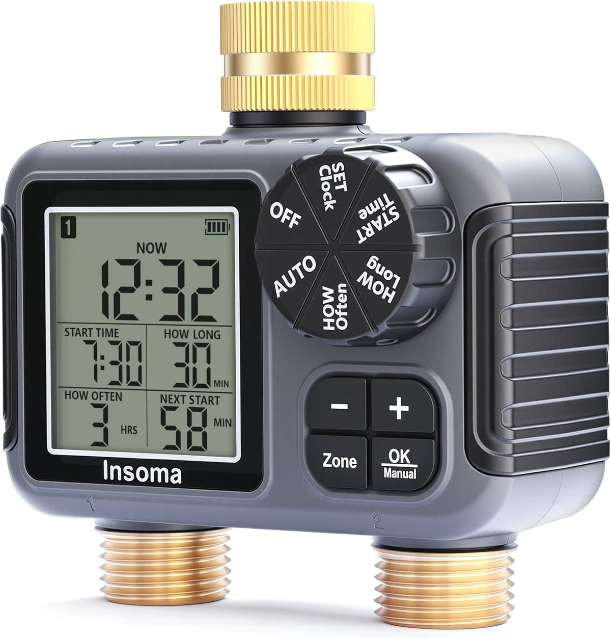 WiFi Water Timer Brass Inlet, 2.4GHz Smart Sprinkler Timers, 1 Zone Hose Timer with WiFi Hub, Voice/App Control with Alexa & Google Assistant, Auto/Manual Watering, Rain Delay, for Garden, Yard, Lawn