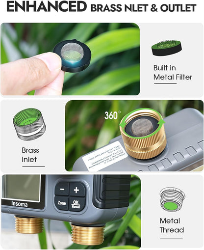 WiFi Water Timer Brass Inlet, 2.4GHz Smart Sprinkler Timers, 1 Zone Hose Timer with WiFi Hub, Voice/App Control with Alexa & Google Assistant, Auto/Manual Watering, Rain Delay, for Garden, Yard, Lawn
