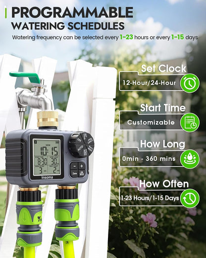 WiFi Water Timer Brass Inlet, 2.4GHz Smart Sprinkler Timers, 1 Zone Hose Timer with WiFi Hub, Voice/App Control with Alexa & Google Assistant, Auto/Manual Watering, Rain Delay, for Garden, Yard, Lawn
