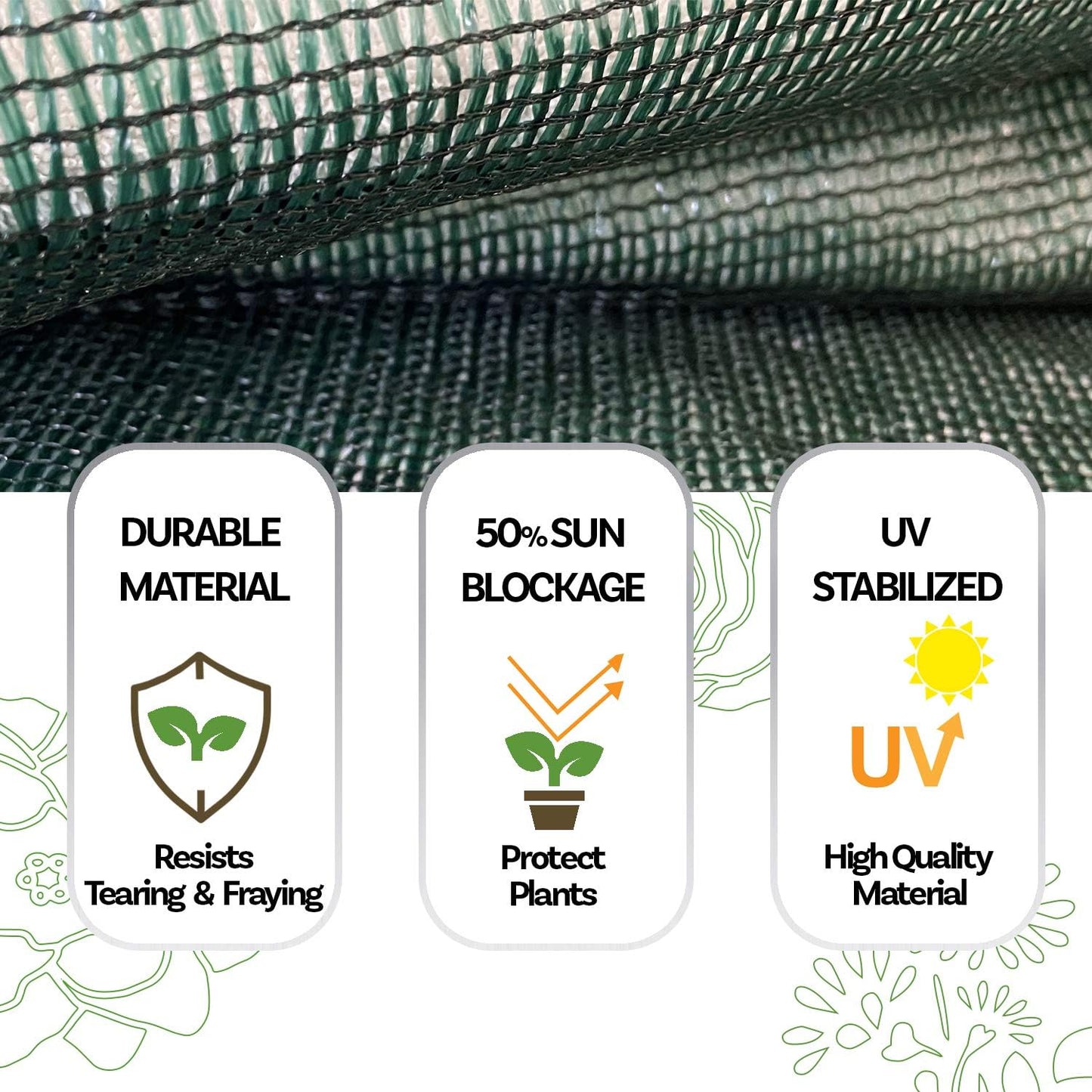 HDPE 50% Sun Block Garden Netting Mesh (6'x3', Green)