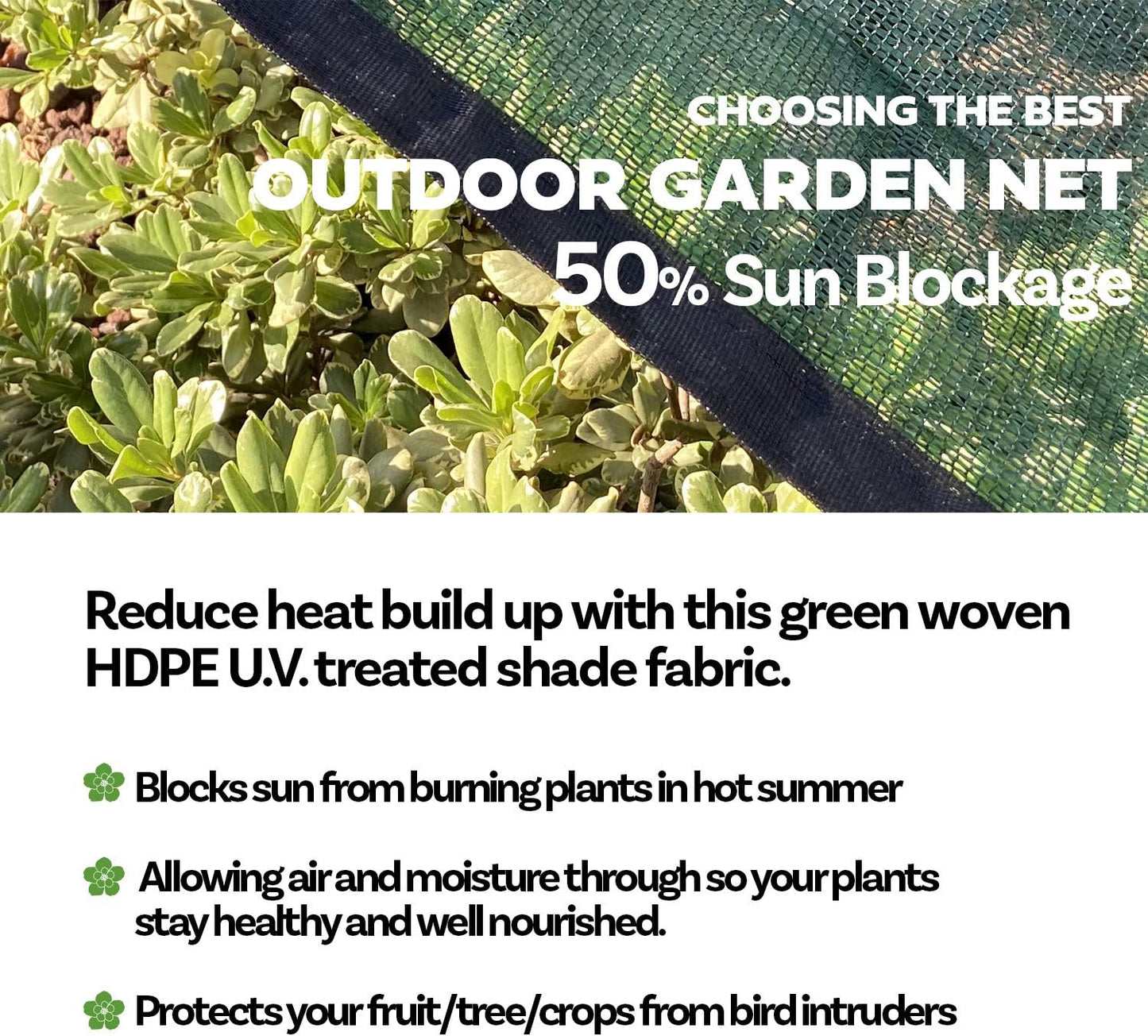 HDPE 50% Sun Block Garden Netting Mesh (6'x3', Green)