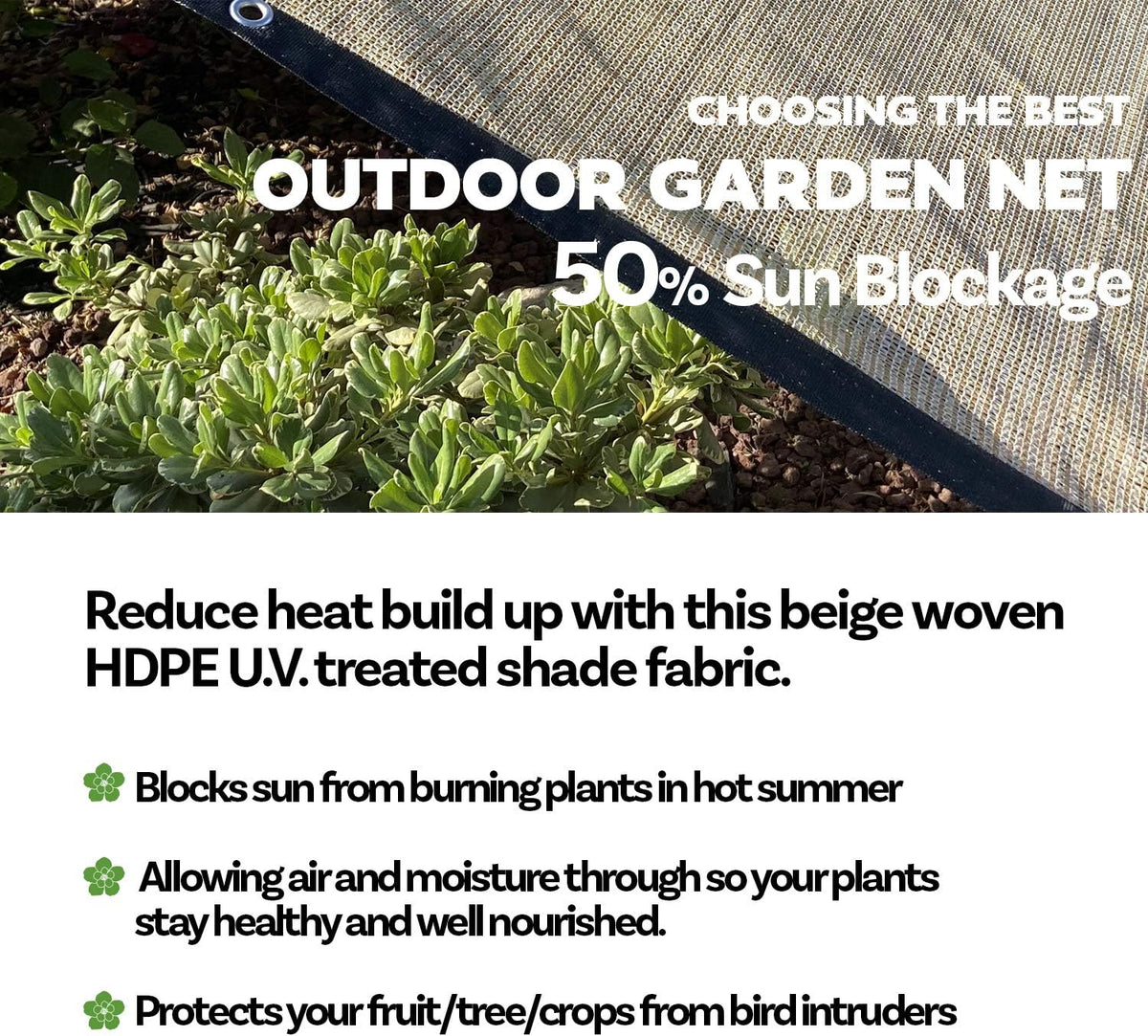 HDPE 50% Sun Block Garden Netting Mesh (6'x3', Green)