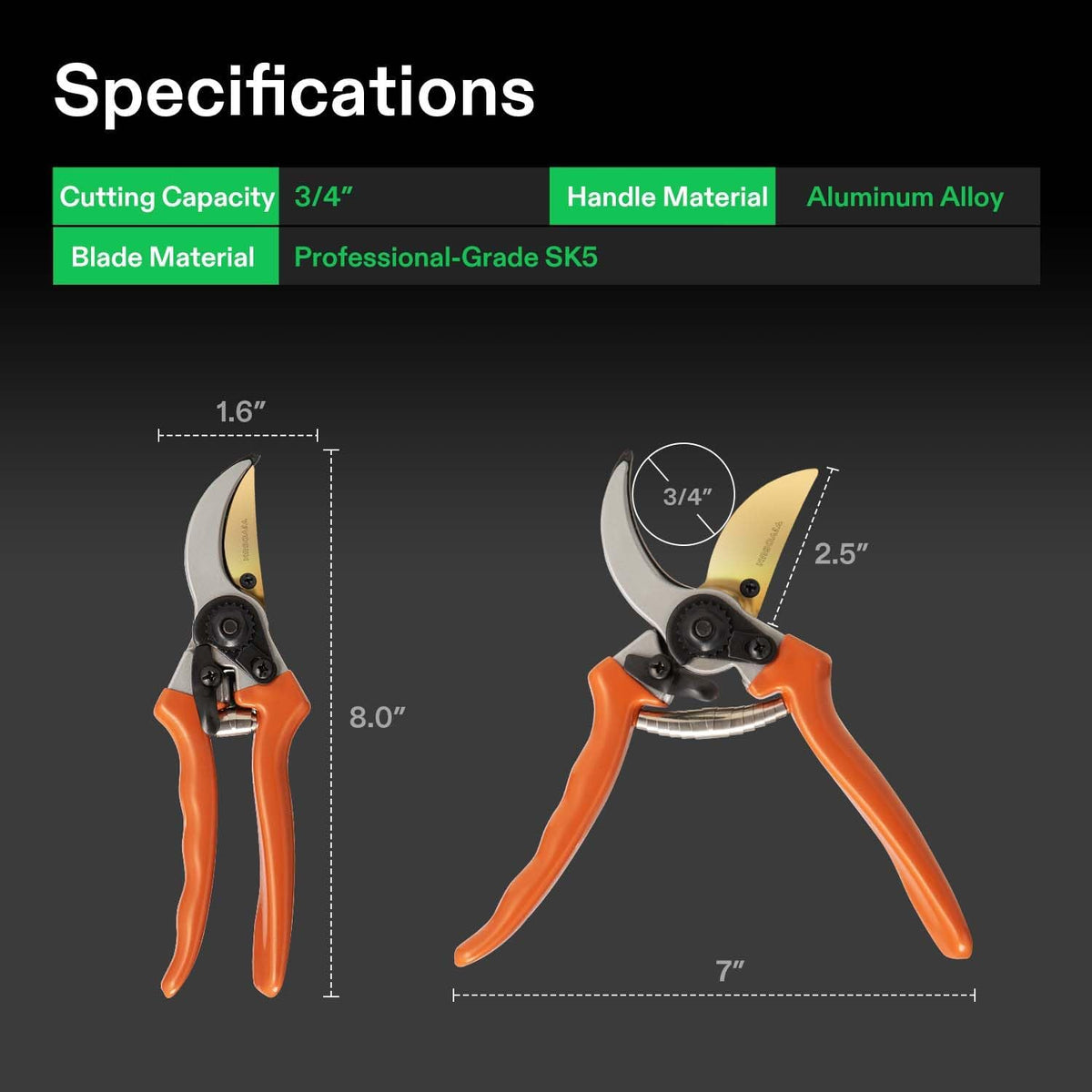 8" Bypass Pruning Shears for Gardening, Heavy-Duty Garden Scissors, Ultra Sharp Pruners with 3/4 in. Cut Capacity, Garden Clippers for Pruning