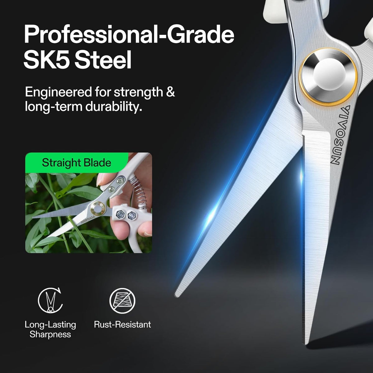 8" Bypass Pruning Shears for Gardening, Heavy-Duty Garden Scissors, Ultra Sharp Pruners with 3/4 in. Cut Capacity, Garden Clippers for Pruning