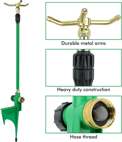 3-Arm Sprinklers for Yard with Adjustable Telescoping Base