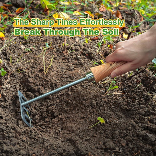 Hand Rake for Gardening, 5 Tines Hand Tiller Hand Cultivator
