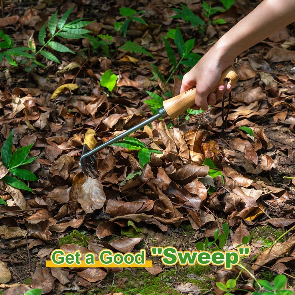 Hand Rake for Gardening, 5 Tines Hand Tiller Hand Cultivator