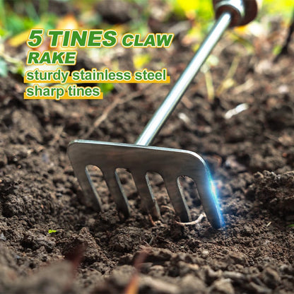 Hand Rake for Gardening, 5 Tines Hand Tiller Hand Cultivator