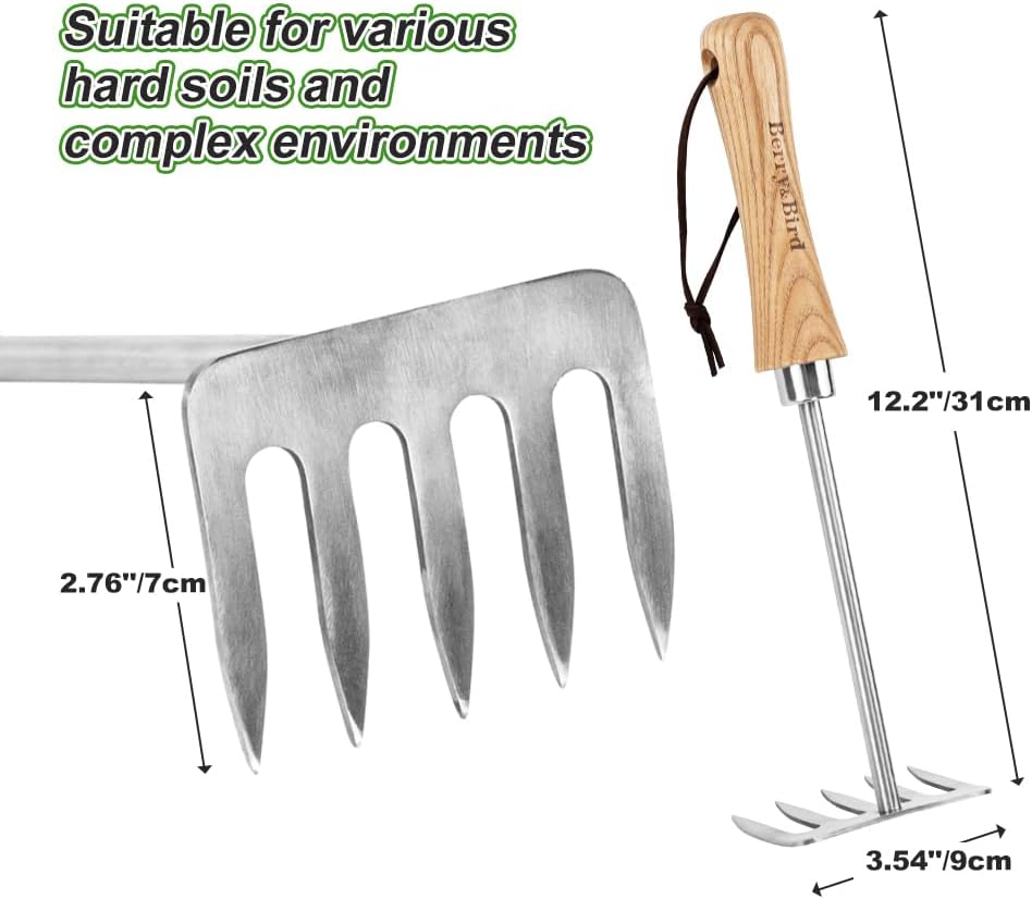 Hand Rake for Gardening, 5 Tines Hand Tiller Hand Cultivator