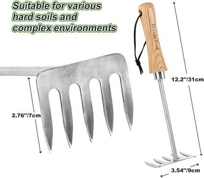 Hand Rake for Gardening, 5 Tines Hand Tiller Hand Cultivator