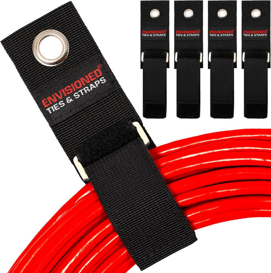Heavy Duty Hanging Storage Cinch Straps with Metal Buckle (4 Pack, 1.5" x 12") - Electrical Extension Cord & Garden Hose Holder, Cable Management, Storage Organizer in Garage, Workshop