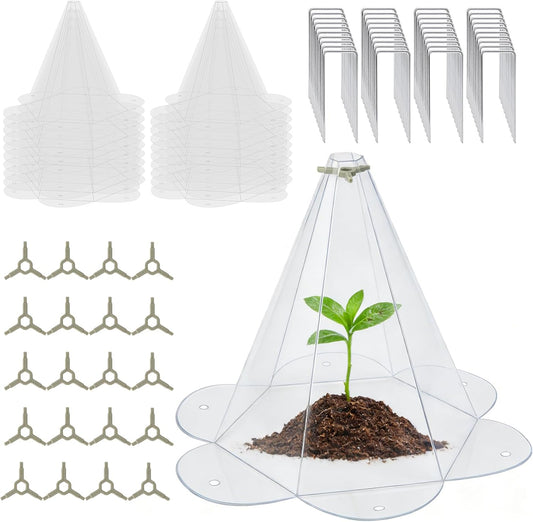 20 Pack Garden Cloches for Plants, Larger Plant Covers Freeze Protection with 40 Ground Securing Pegs, Plant Protectors from Animals for Vegetable, Flower Seedlings, 10.51" H X 10.48" D
