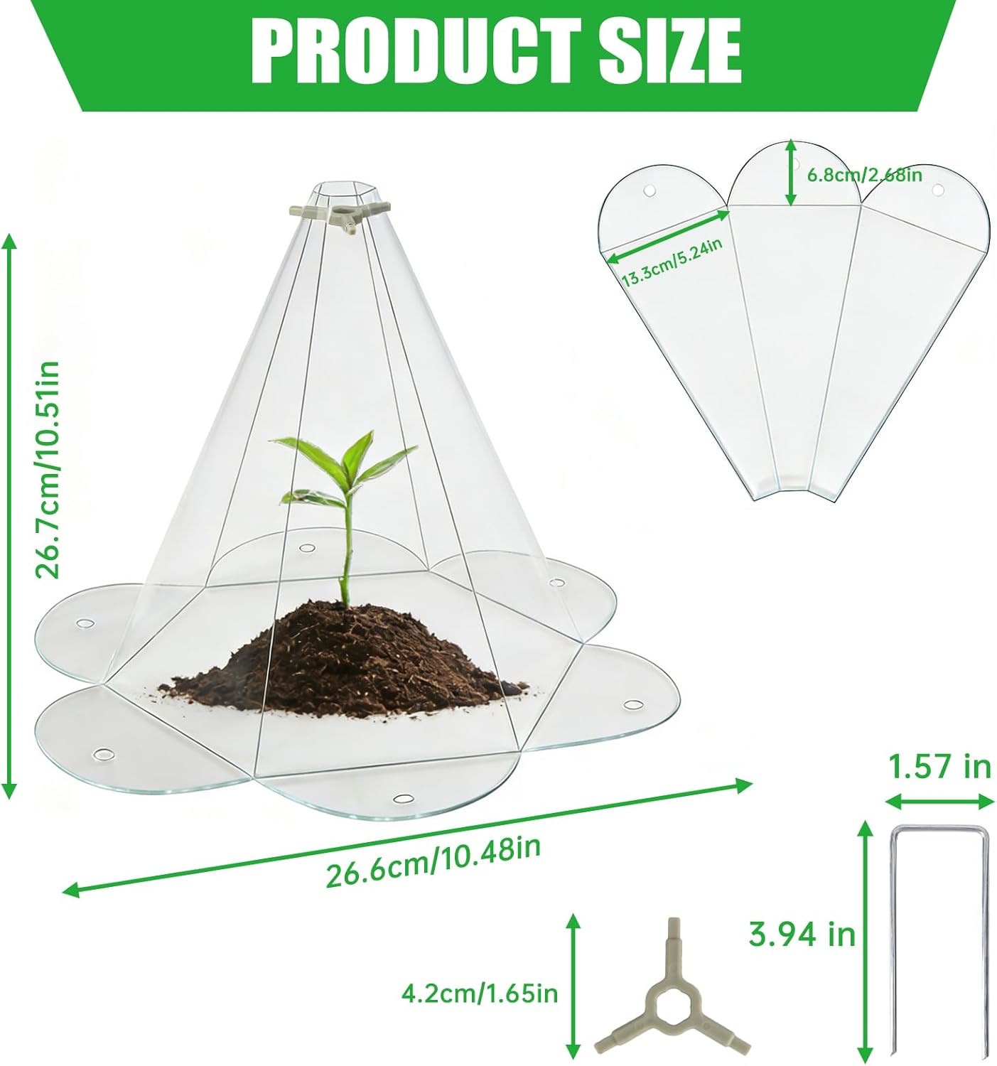 20 Pack Garden Cloches for Plants, Larger Plant Covers Freeze Protection with 40 Ground Securing Pegs, Plant Protectors from Animals for Vegetable, Flower Seedlings, 10.51" H X 10.48" D