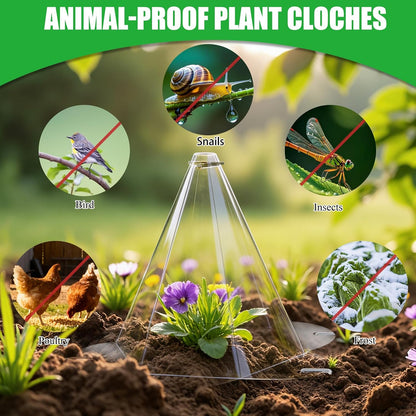 20 Pack Garden Cloches for Plants, Larger Plant Covers Freeze Protection with 40 Ground Securing Pegs, Plant Protectors from Animals for Vegetable, Flower Seedlings, 10.51" H X 10.48" D