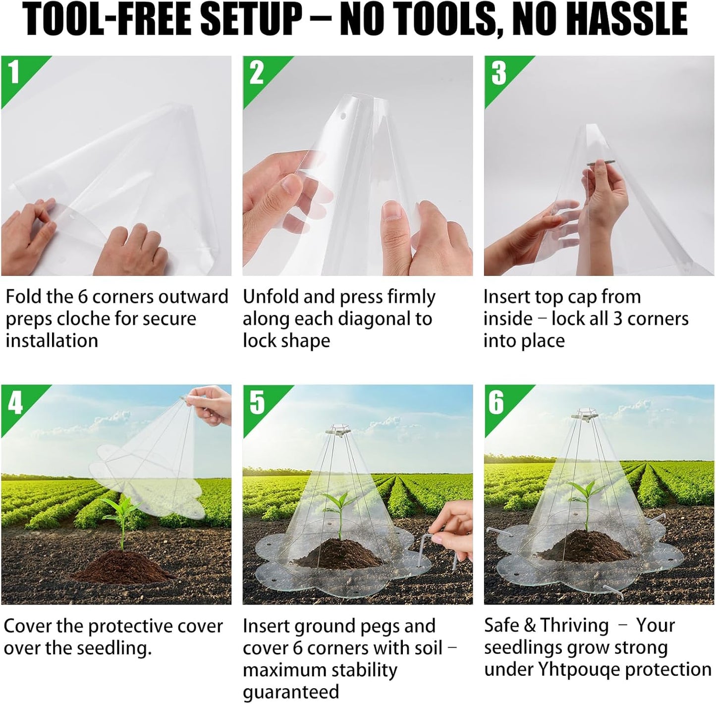 20 Pack Garden Cloches for Plants, Larger Plant Covers Freeze Protection with 40 Ground Securing Pegs, Plant Protectors from Animals for Vegetable, Flower Seedlings, 10.51" H X 10.48" D