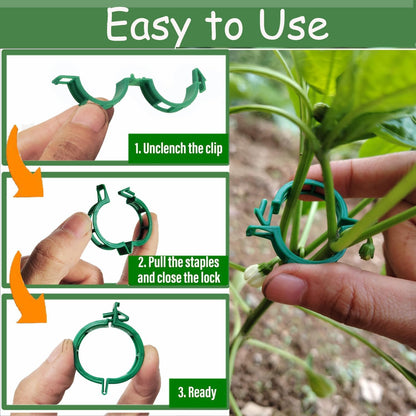 100pcs Plant Support Clips - Green Tomato Clips for String Trellis, Grape Vine Clips for Garden Netting Climbing Plants, Secured Plastic Plant Clip for Fixing Stem and Vine