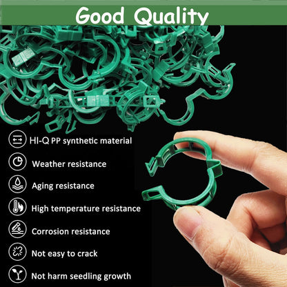 100pcs Plant Support Clips - Green Tomato Clips for String Trellis, Grape Vine Clips for Garden Netting Climbing Plants, Secured Plastic Plant Clip for Fixing Stem and Vine