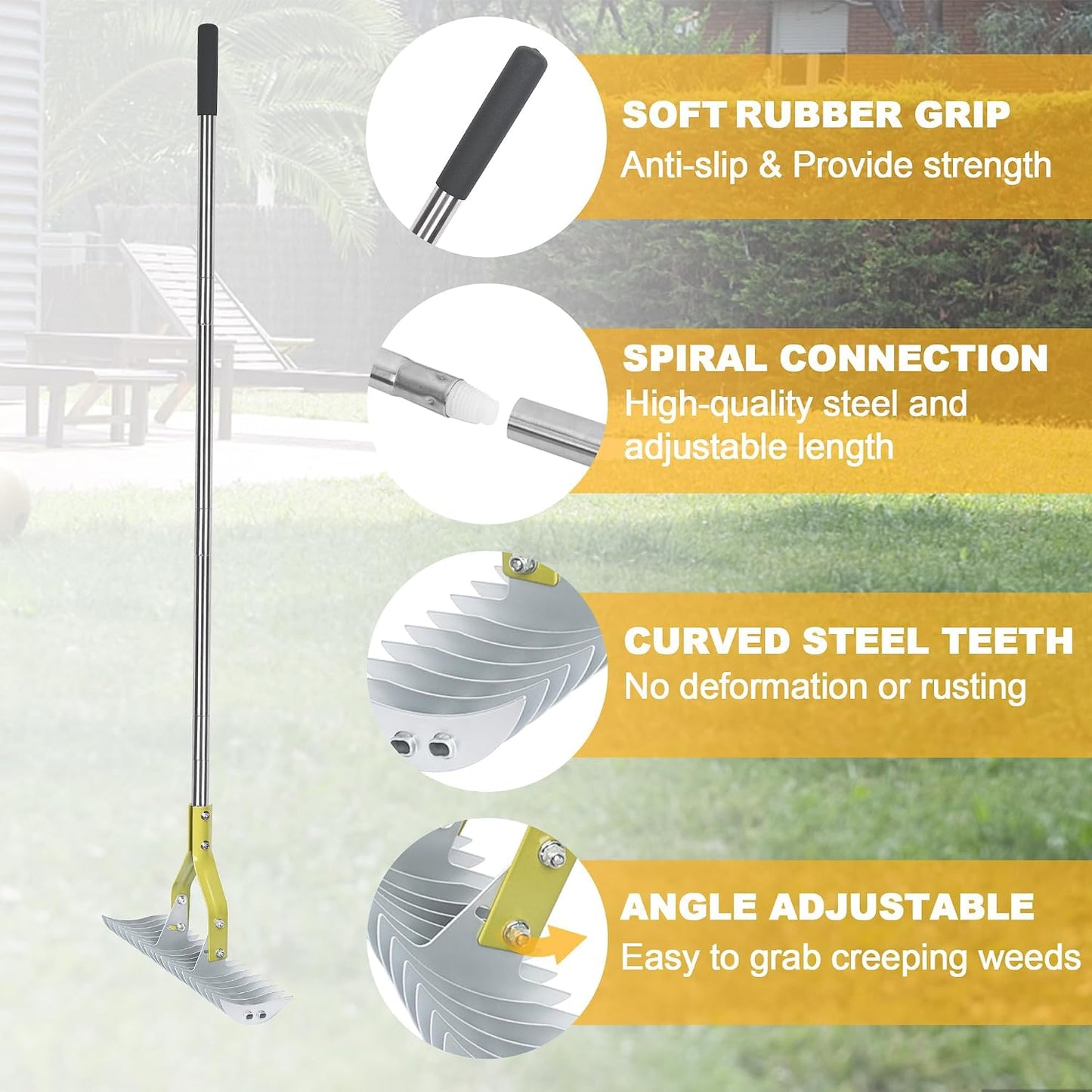 Thatch Rake, 15‑Inch Wide Dual‑Side Dethatching Rake for Lawn