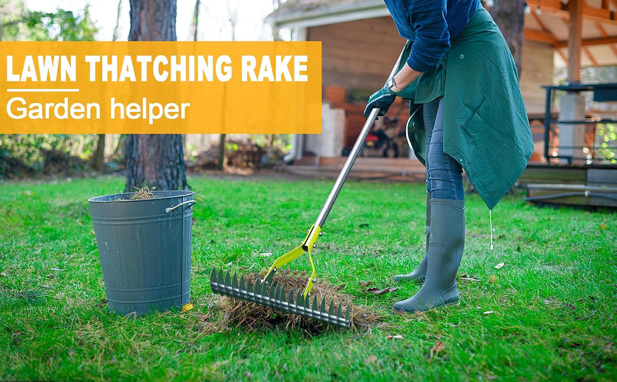 Thatch Rake, 15‑Inch Wide Dual‑Side Dethatching Rake for Lawn