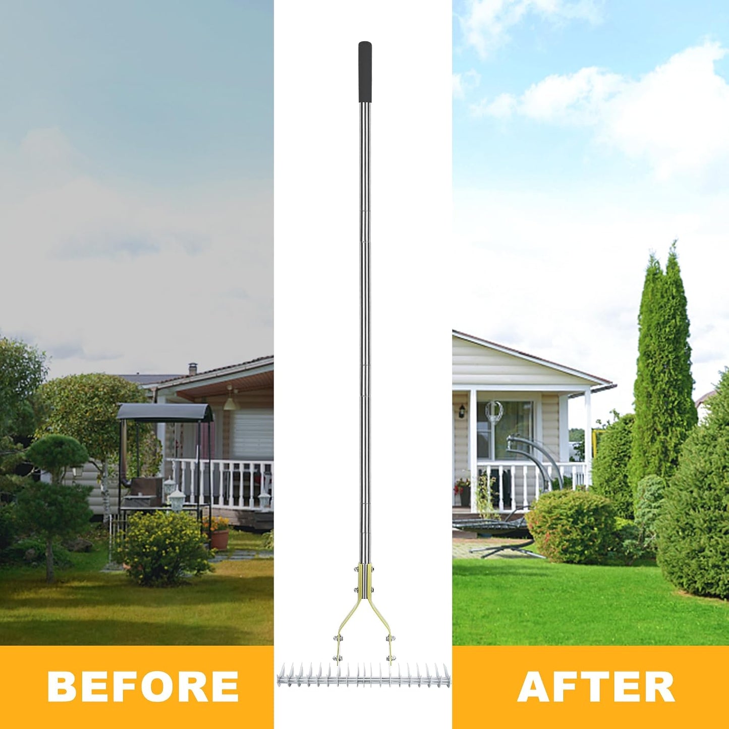 Thatch Rake, 15‑Inch Wide Dual‑Side Dethatching Rake for Lawn