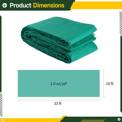 Green Plant Cover Freeze Protection, 10 × 33 Ft Frost Blanket for Outdoor Plants, Non-Woven Garden Fabric 1.0 oz/yd², Floating Row Cover Frost Cloth for Winter Frost, Snow, Sun