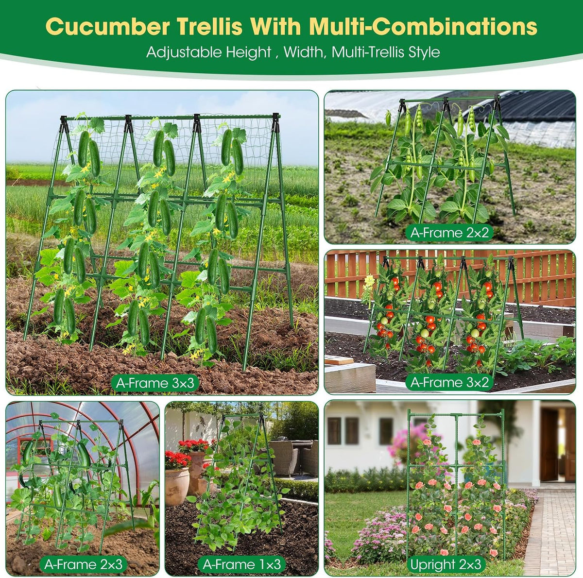 51"x 53" Cucumber Trellis for Raised Bed,Adjust A-Frame Trellis