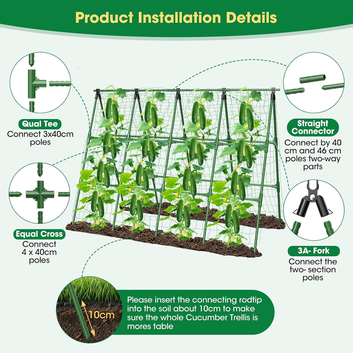 51"x 53" Cucumber Trellis for Raised Bed,Adjust A-Frame Trellis