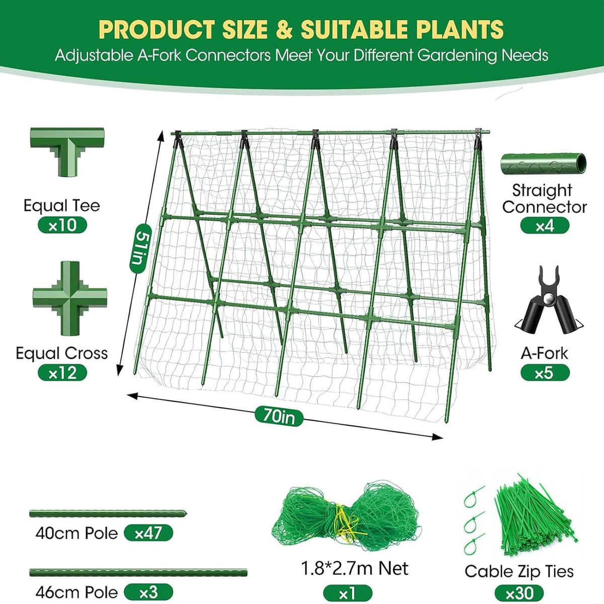 51"x 53" Cucumber Trellis for Raised Bed,Adjust A-Frame Trellis