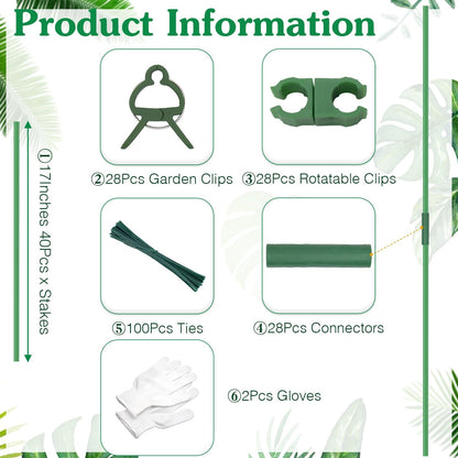 Garden Stakes 17Inch 40Pack,DIY Tall Plant Support Stakes of4Ft,5Ft,6Ft,7Ft