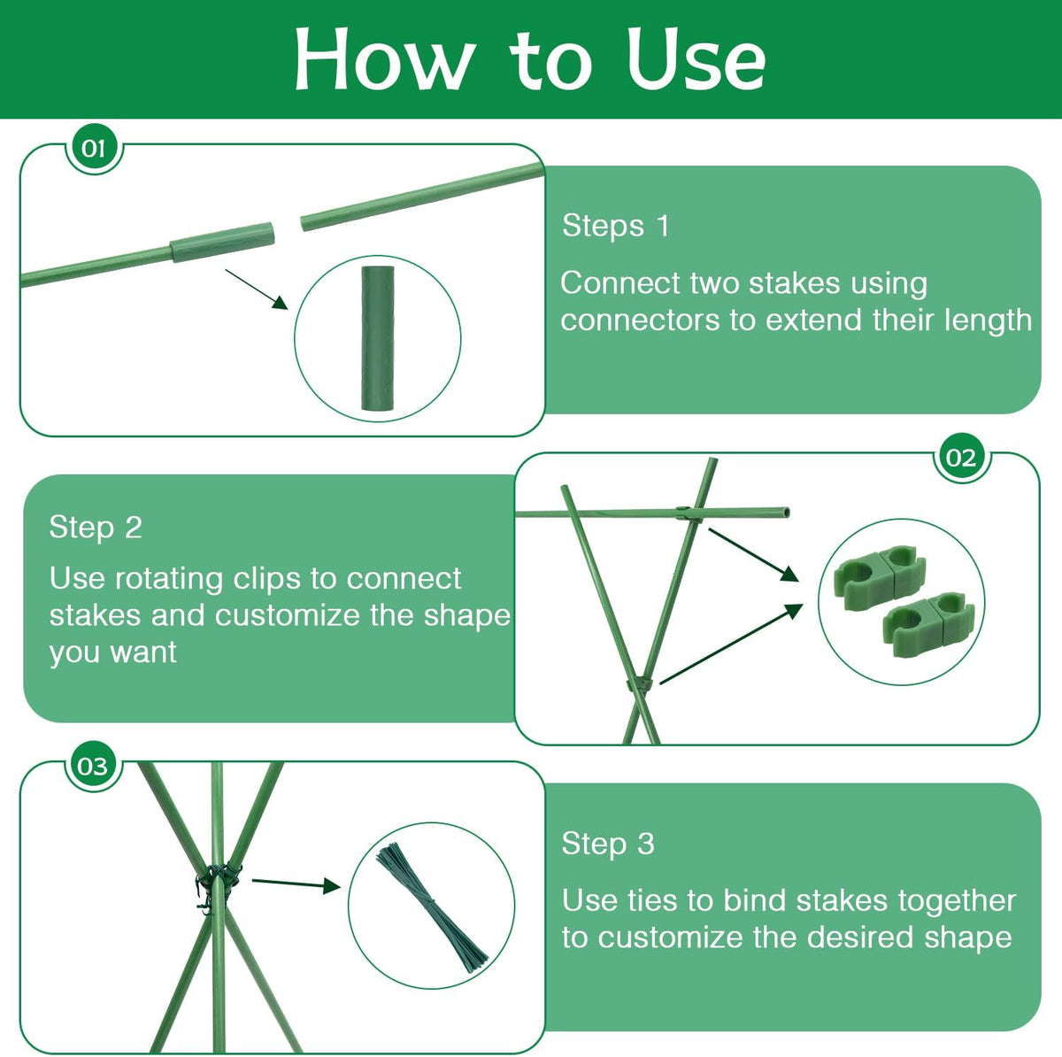 Garden Stakes 17Inch 40Pack,DIY Tall Plant Support Stakes of4Ft,5Ft,6Ft,7Ft