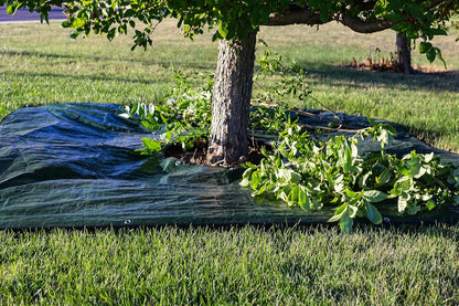 Landscape Tarp 8x8ft - 22" Center Hole to Fasten Around Trees and Shrubs - Complete with Garden Stakes