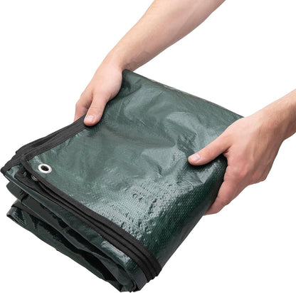 Landscape Tarp 8x8ft - 22" Center Hole to Fasten Around Trees and Shrubs - Complete with Garden Stakes