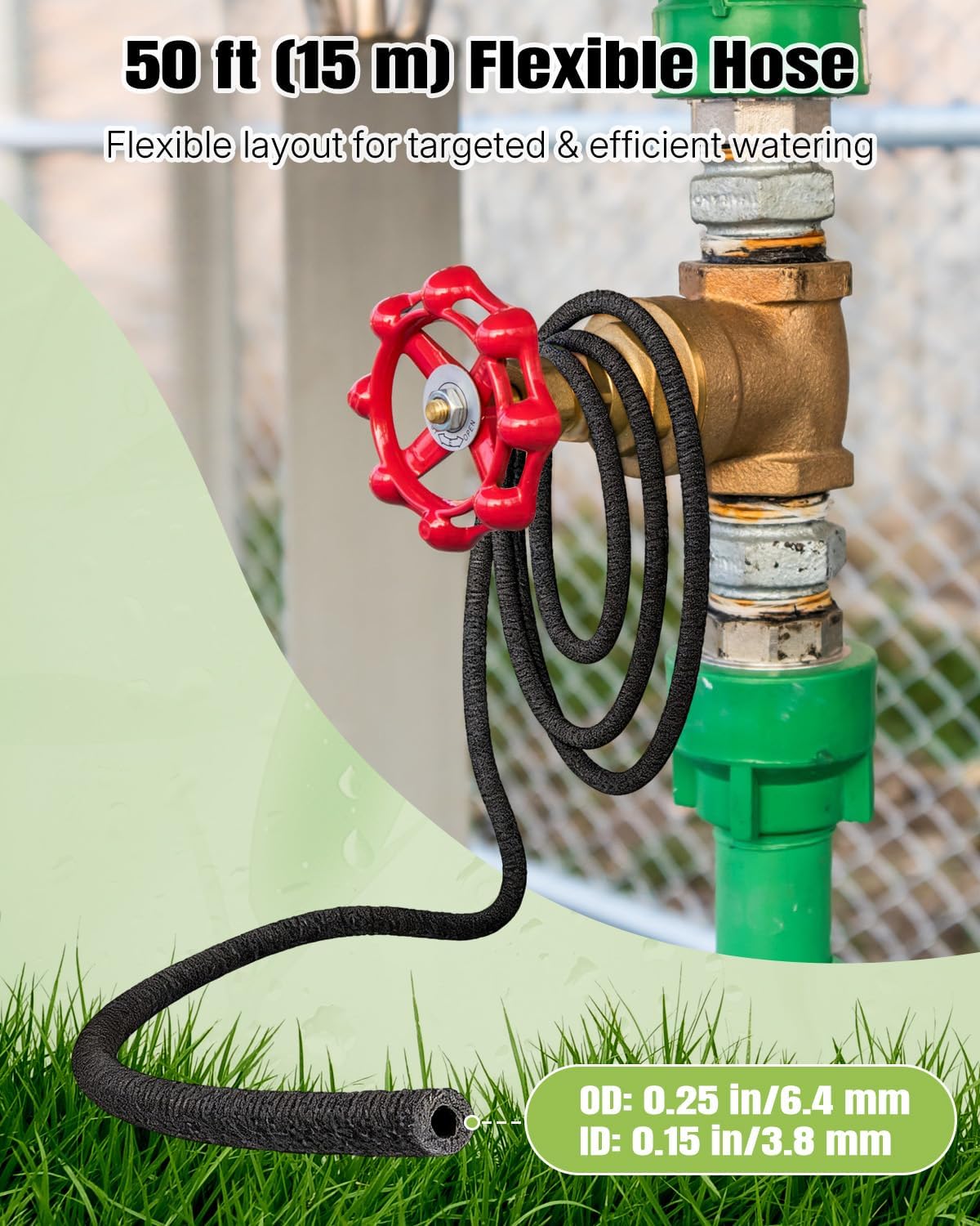 50 ft Soaker Hose, 1/4" Drip Irrigation Tubing, Porous Drip Hose for Garden Drip Line System, Garden Beds, Raised Beds & Vegetable Gardens, Rubber Irrigation Hose with Barbed Connectors