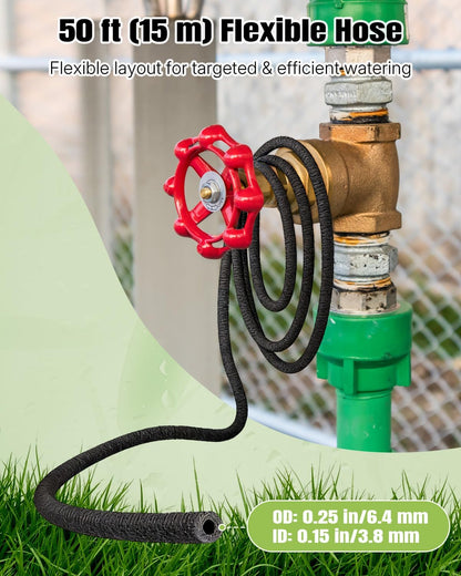 50 ft Soaker Hose, 1/4" Drip Irrigation Tubing, Porous Drip Hose for Garden Drip Line System, Garden Beds, Raised Beds & Vegetable Gardens, Rubber Irrigation Hose with Barbed Connectors