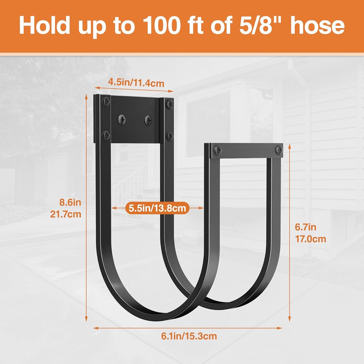 Garden Hose Holder Wall Mount - Metal Water Hose Hanger for Outside, Durable Hook for Garden, Garage, or Yard Storage