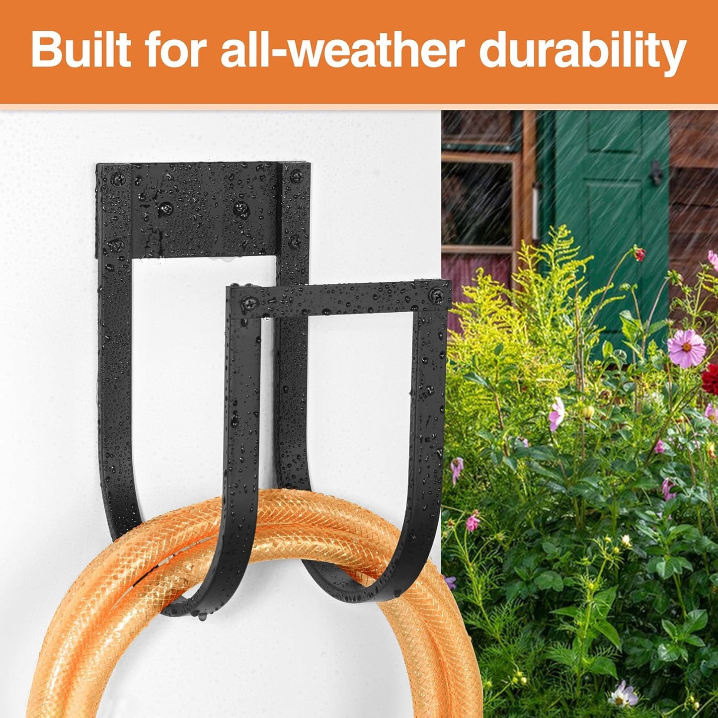 Garden Hose Holder Wall Mount - Metal Water Hose Hanger for Outside, Durable Hook for Garden, Garage, or Yard Storage