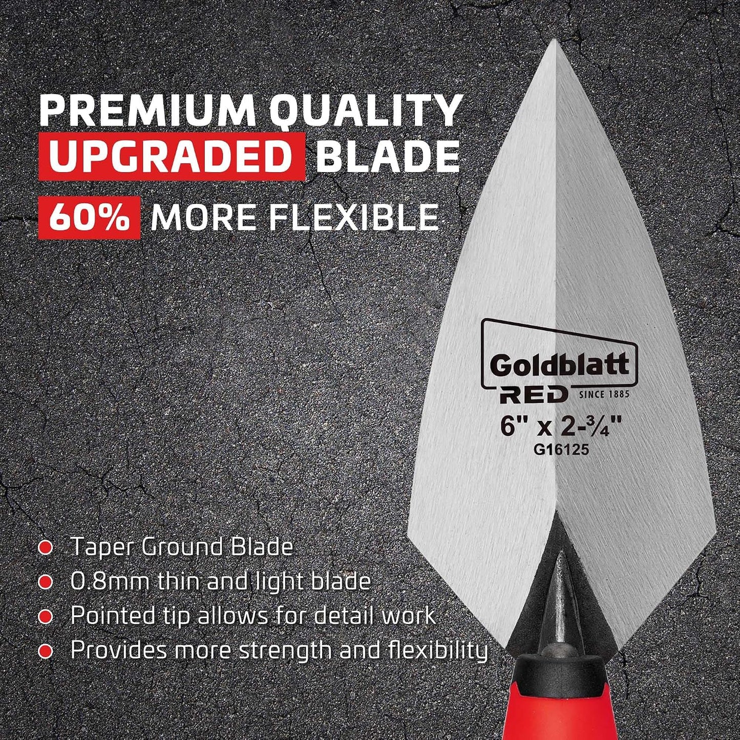 RED Pointing Trowel, 6" x 2-3/4" Upgraded Ground Blade