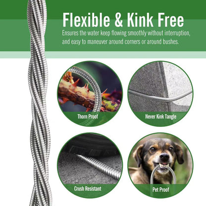 20ft Stainless Steel Garden Hose, Leakproof, No Kink,F/M Connector