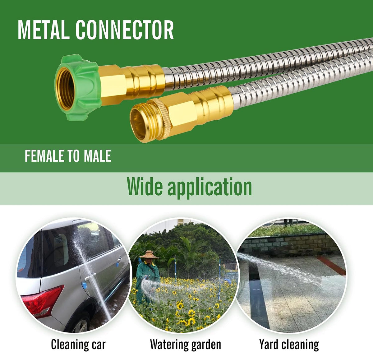 20ft Stainless Steel Garden Hose, Leakproof, No Kink,F/M Connector