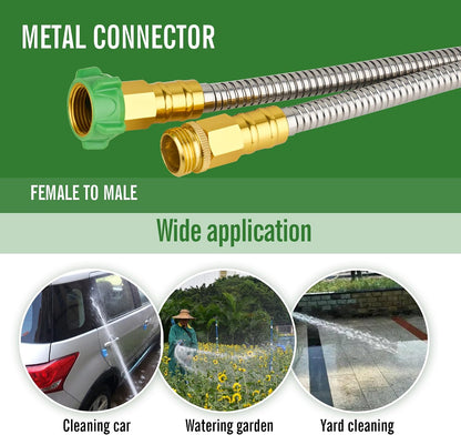 20ft Stainless Steel Garden Hose, Leakproof, No Kink,F/M Connector