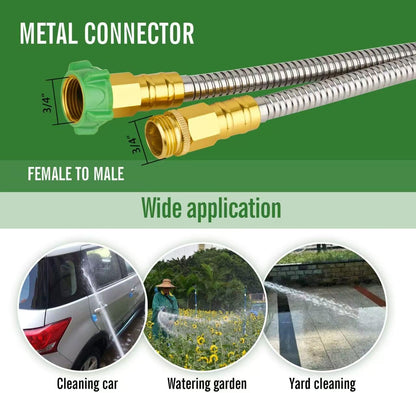 20ft Stainless Steel Garden Hose, Leakproof, No Kink,F/M Connector