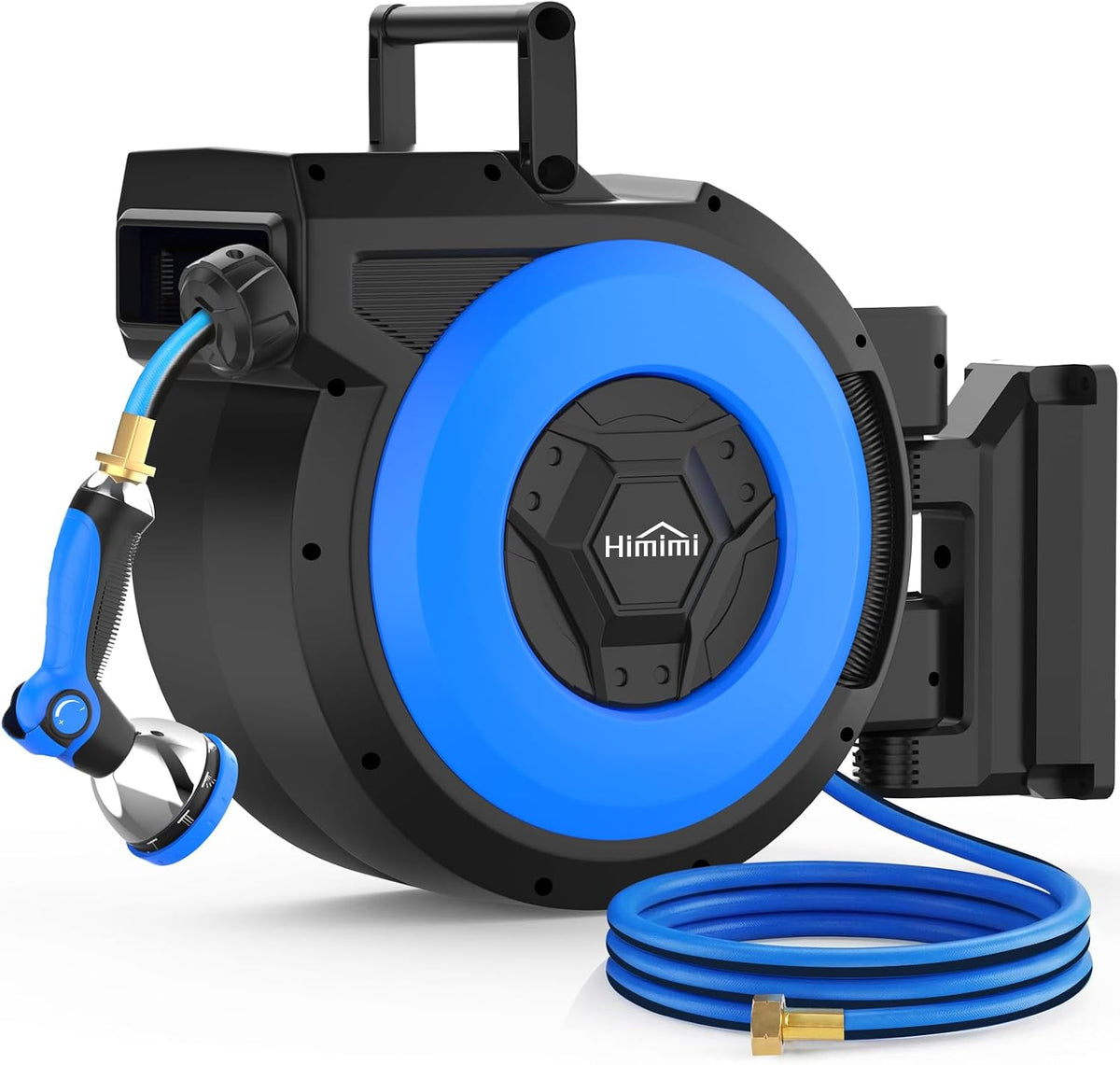 Retractable Garden Hose Reel 125 ft + 6.6 ft, 1/2 in Wall Mounted Heavy Duty Water Hose Reel with 10-Pattern Nozzle, Upgraded Slow Auto Rewind, Any Length Lock, 180° Swivel Mount