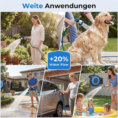 Retractable Garden Hose Reel 125 ft + 6.6 ft, 1/2 in Wall Mounted Heavy Duty Water Hose Reel with 10-Pattern Nozzle, Upgraded Slow Auto Rewind, Any Length Lock, 180° Swivel Mount