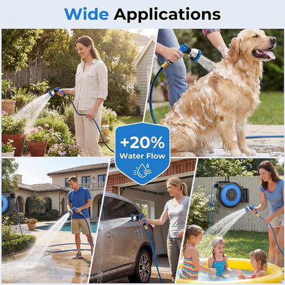 Retractable Garden Hose Reel 125 ft + 6.6 ft, 1/2 in Wall Mounted Heavy Duty Water Hose Reel with 10-Pattern Nozzle, Upgraded Slow Auto Rewind, Any Length Lock, 180° Swivel Mount