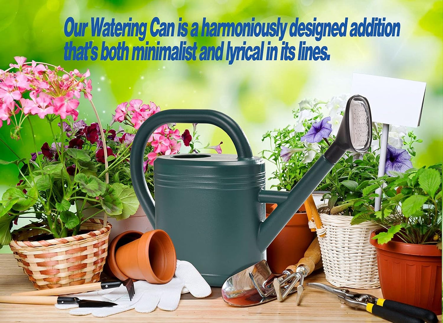 Watering Can 1 Gallon for Indoor Plants, Garden, Outdoor Plant House Flower, Gallon Large Long Spout with Sprinkler Head (Blue)