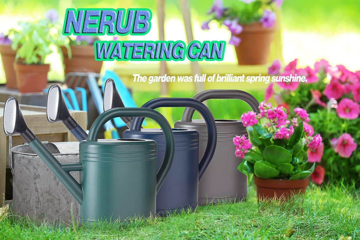 Watering Can 1 Gallon for Indoor Plants, Garden, Outdoor Plant House Flower, Gallon Large Long Spout with Sprinkler Head (Blue)