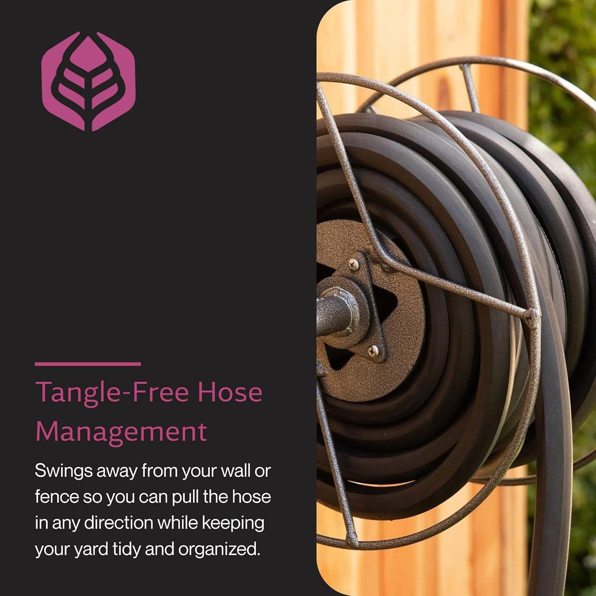Wall Mounted Swivel Hose Reel, 90°, 75ft - Leakproof Hose Storage Solution - Durable Powder Coated Steel Construction - Rust Resistant Outdoor Watering Accessory - Tangle-Free Operation