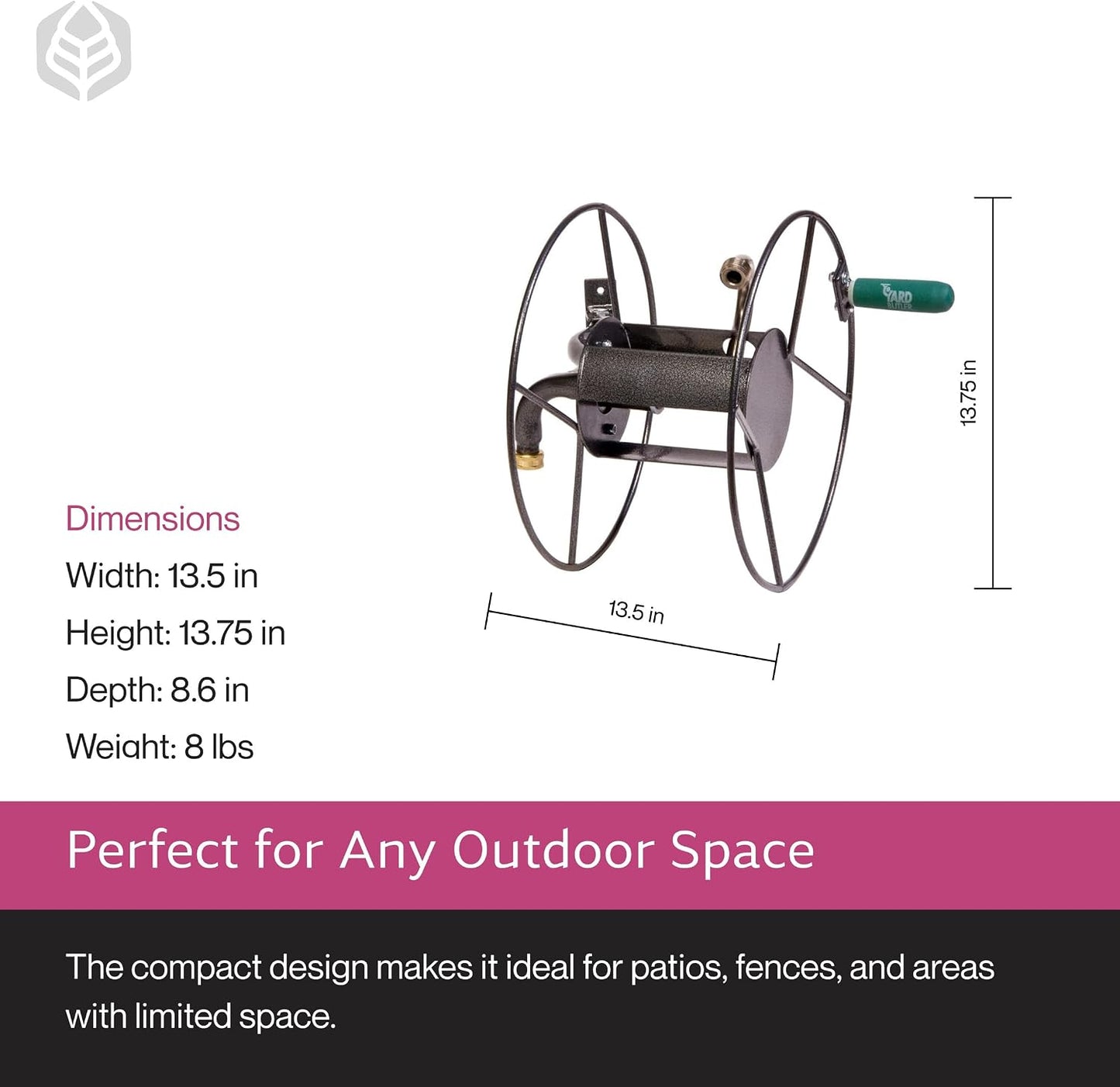 Wall Mounted Swivel Hose Reel, 90°, 75ft - Leakproof Hose Storage Solution - Durable Powder Coated Steel Construction - Rust Resistant Outdoor Watering Accessory - Tangle-Free Operation